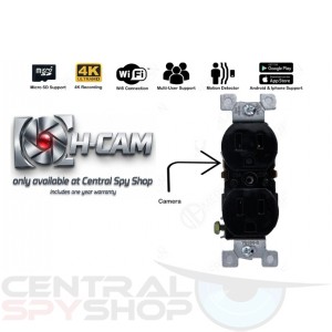 H-Cam Hidden Surveillance Camera Wall Outlet, Spy Security Camera Black w/ WIFI